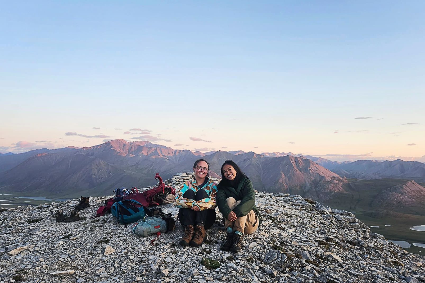 Jane Watson ’27 and Sabrina Ng ’27 pictured on a hike in the Arctic.