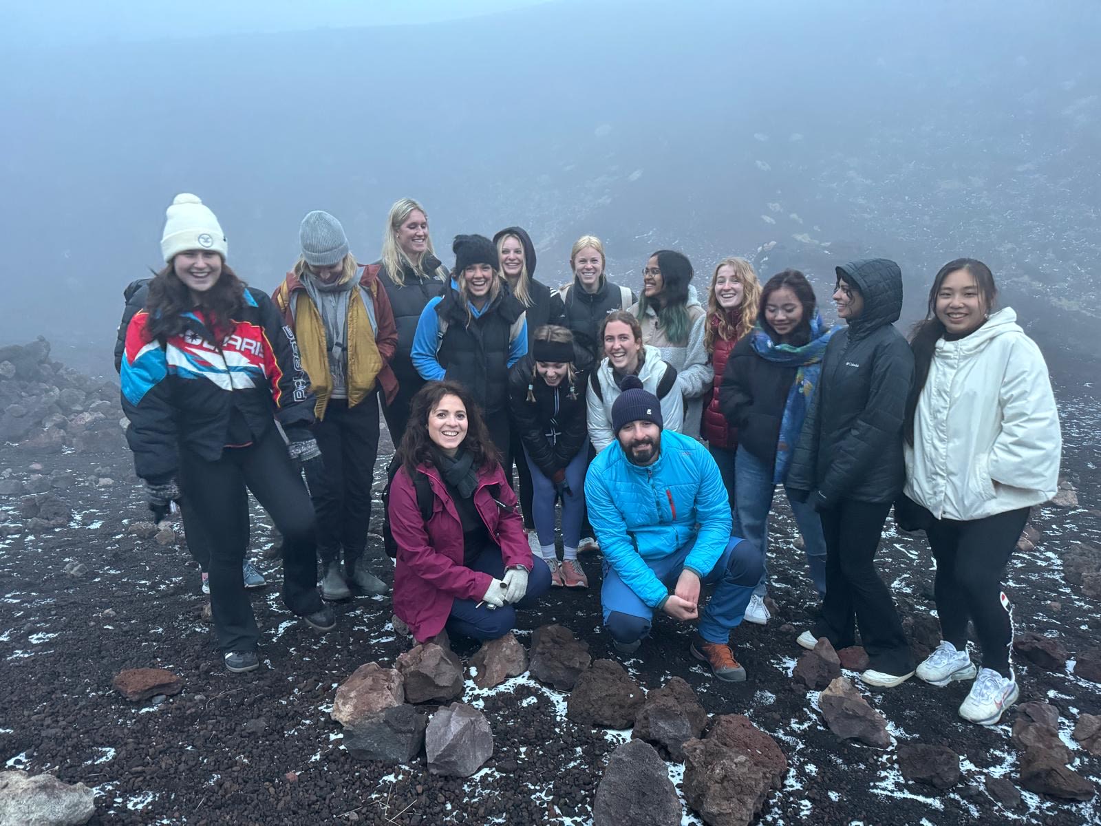 The Block 5 2024 class at Mt. Etna in Sicily with three Sicilian guides.