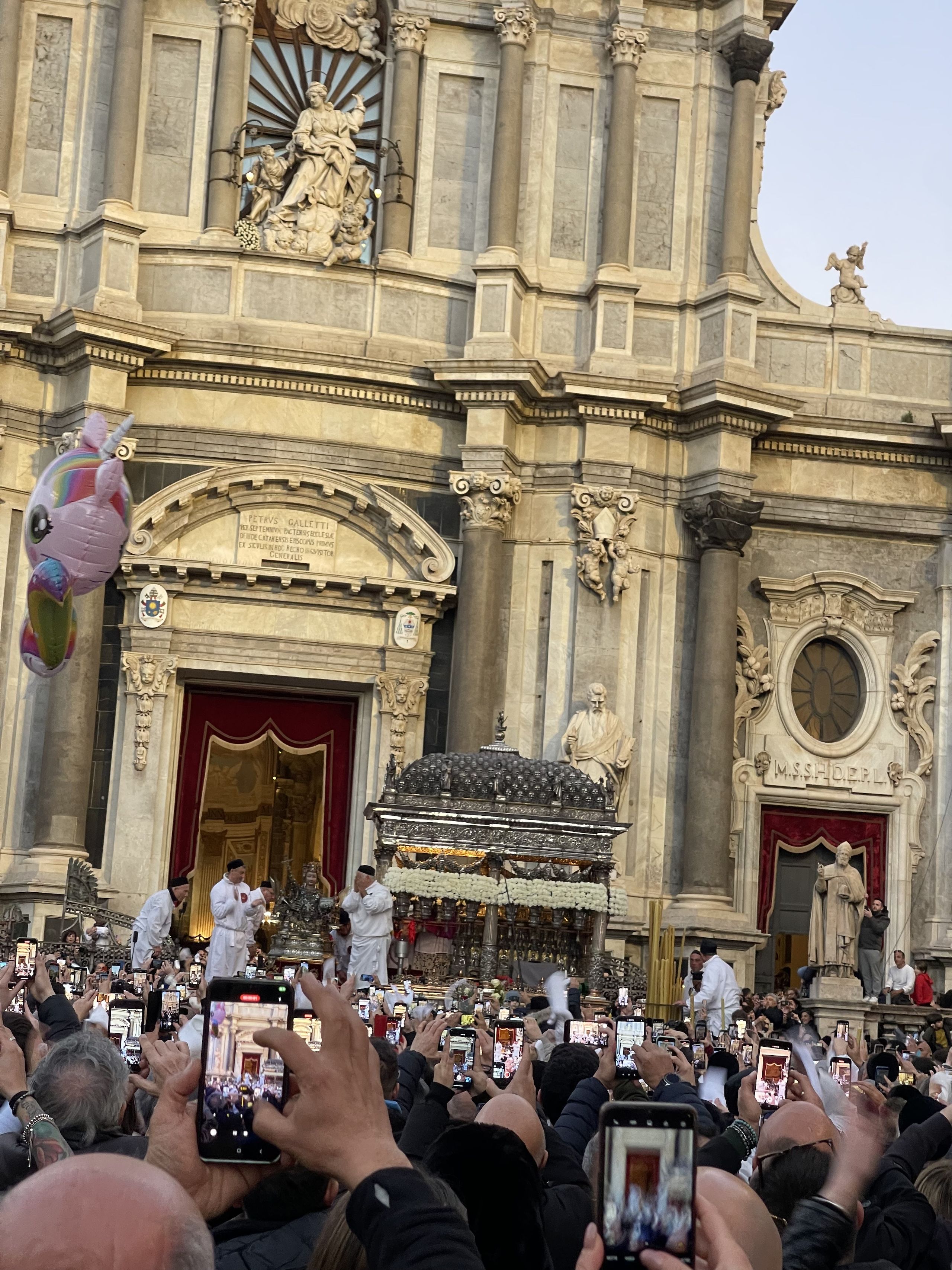 People carrying out Saint Agatha's relics during the Feast of St. Agatha in February 2024.
