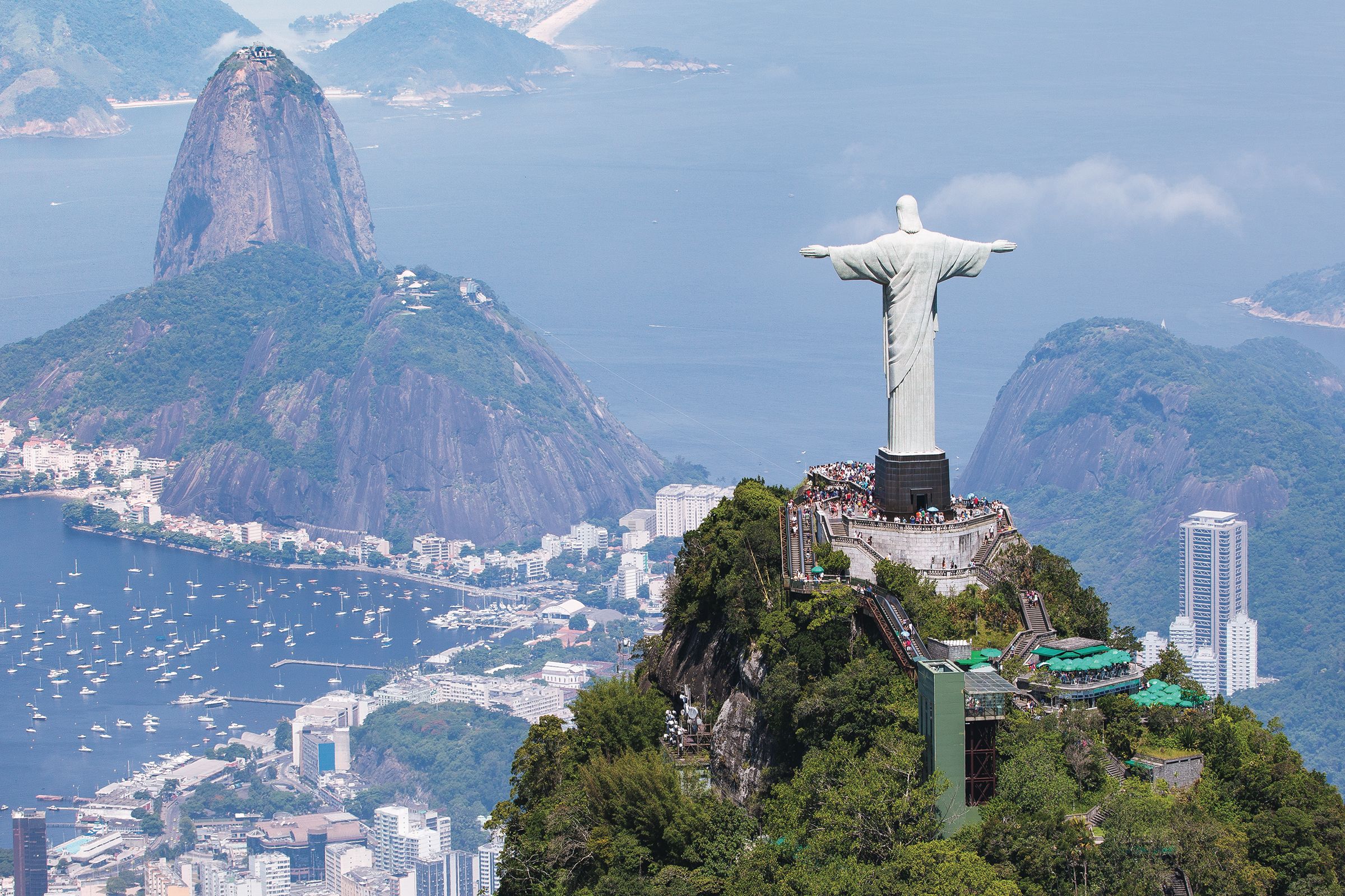 Aerial view of Christ the Redeemer and Corcovado Mountain.