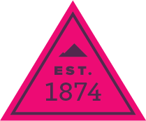 Pink triangle icon indicating that Colorado College was established in 1874
