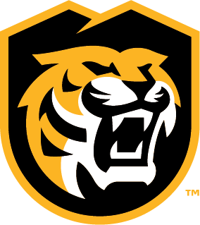 CC black, white, and gold logo of a roaring tiger